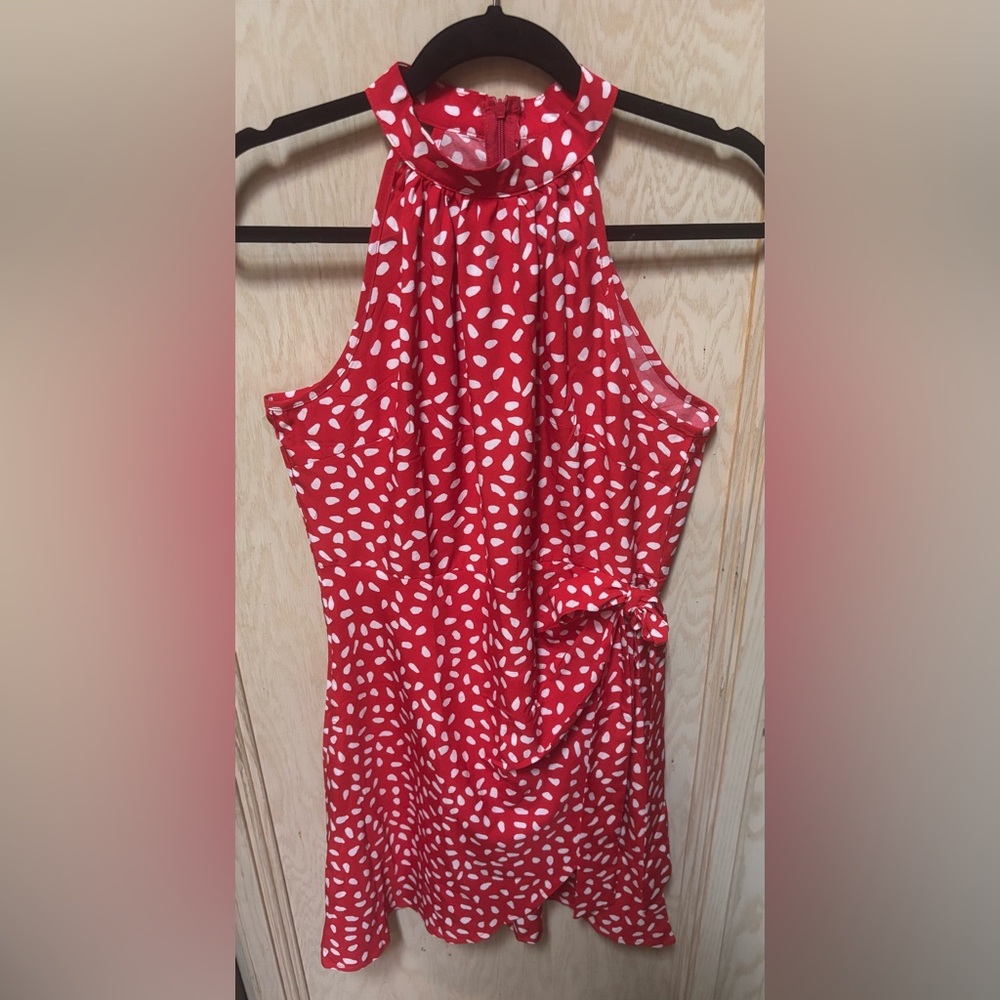 Woman’s‎ Halter Dress Red & White Print Size Large Lightweight Summer Vacation